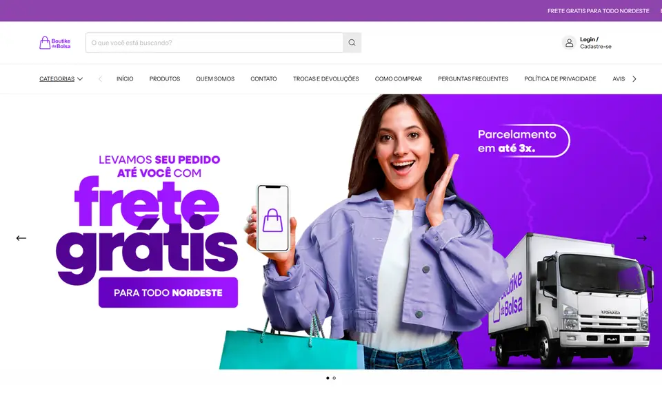 Exemplo de lojas virtuais: site Boutike da Bolsa