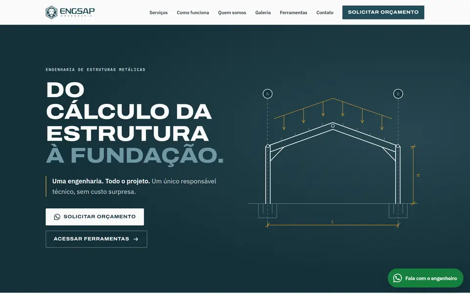 Página inicial do site ENGSAP Engenharia
