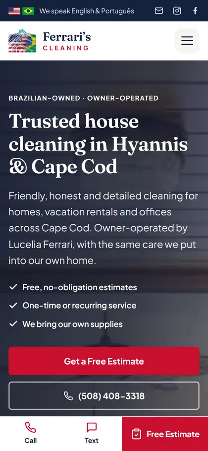 Site Ferrari's Cleaning no celular