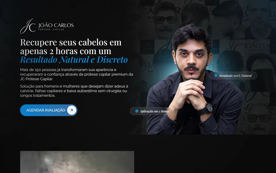 Página inicial do site JC Prótese Capilar