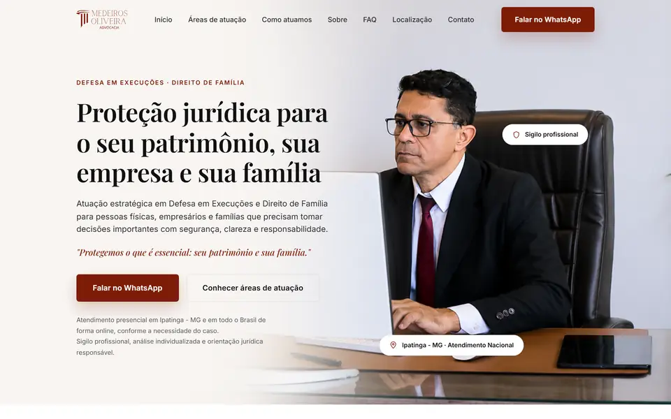Página inicial do site Medeiros Oliveira Advocacia