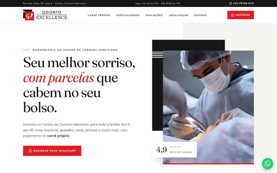Página inicial do site Odonto Excellence