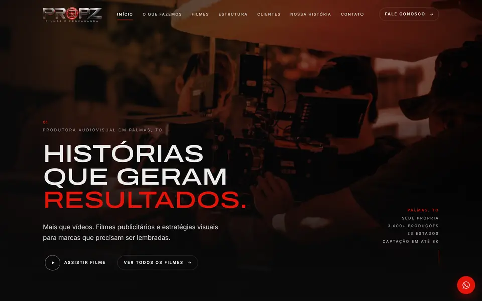 Exemplo de sites institucionais: site Propz Filmes