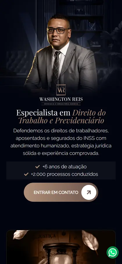Site Washington Reis Advocacia no celular