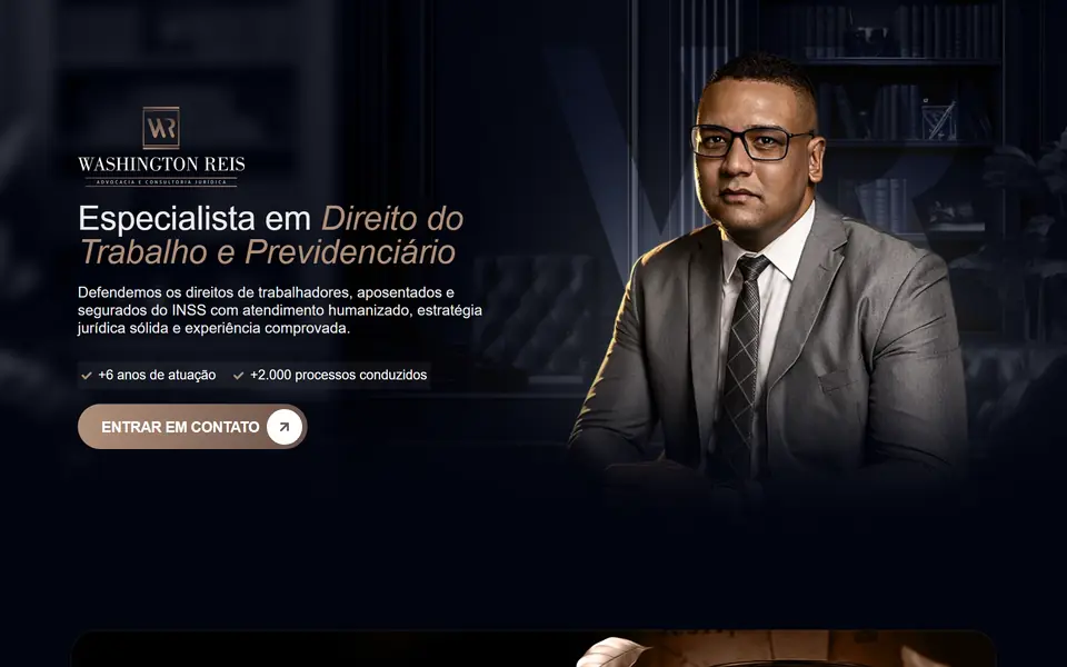 Página inicial do site Washington Reis Advocacia